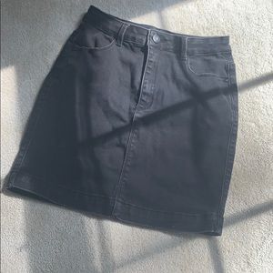 Black denim mini skirt